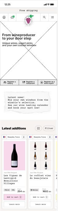 Wireframe för den personaliserade webbplatsen